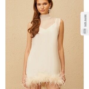 Elegant Cream Feather Trim Dress